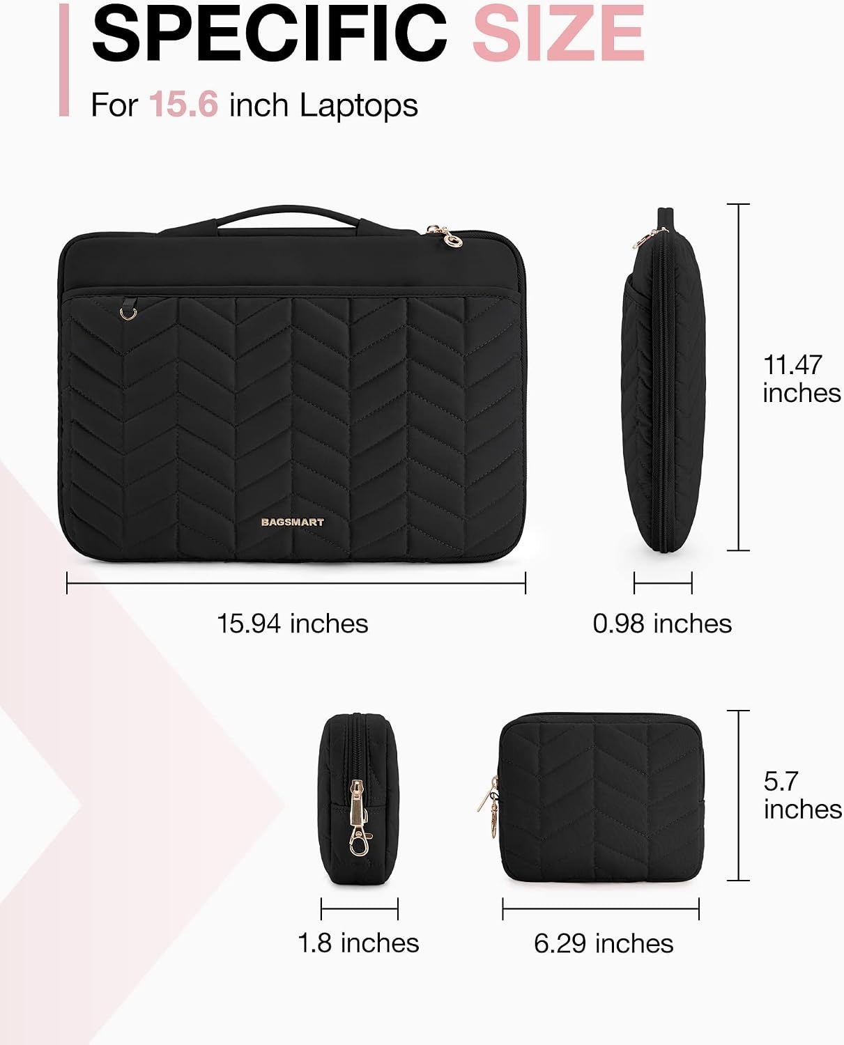 image:imageBAGSMART Laptop Case 1516 inch with Handle Laptop Bag Sleeve PaddedWith AccessoriesBlack