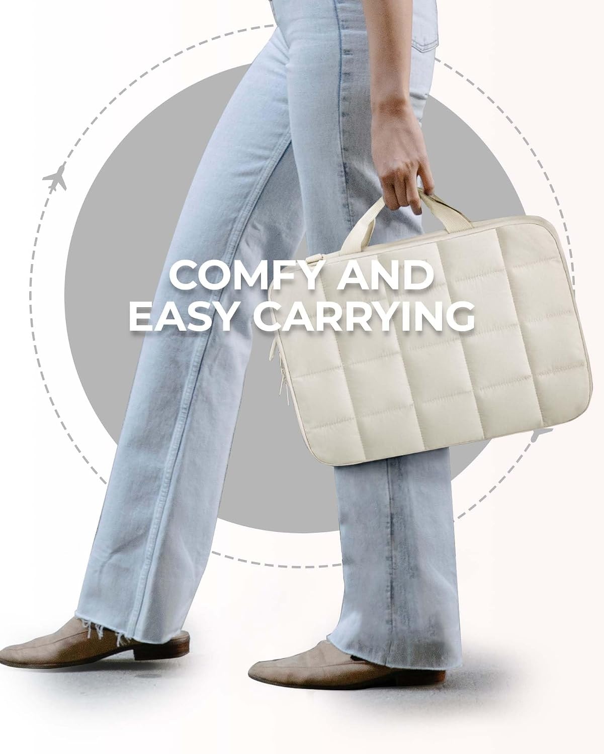 image:imageBAGSMART Laptop Case with Handle Puffy Laptop Sleeve Bag for WomenBeigeshoulder Strap