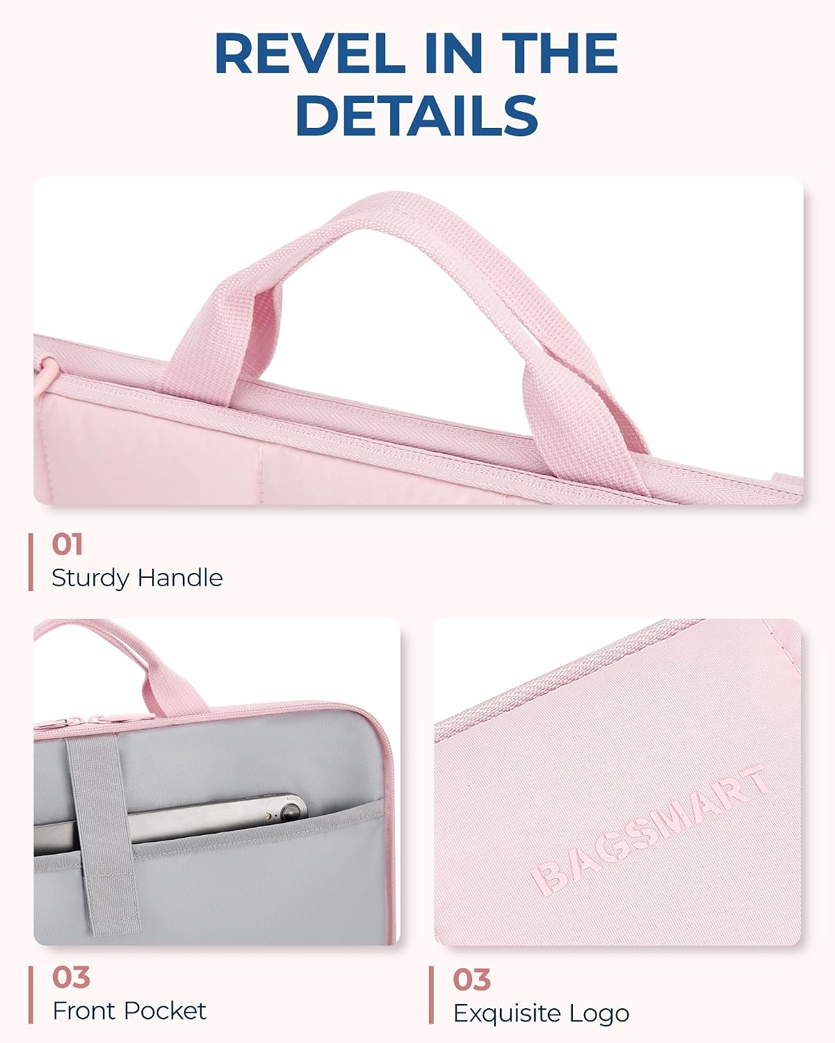 image:imageBAGSMART Laptop Case with Handle Puffy Laptop Sleeve Bag for WomenPinkshoulder Strap