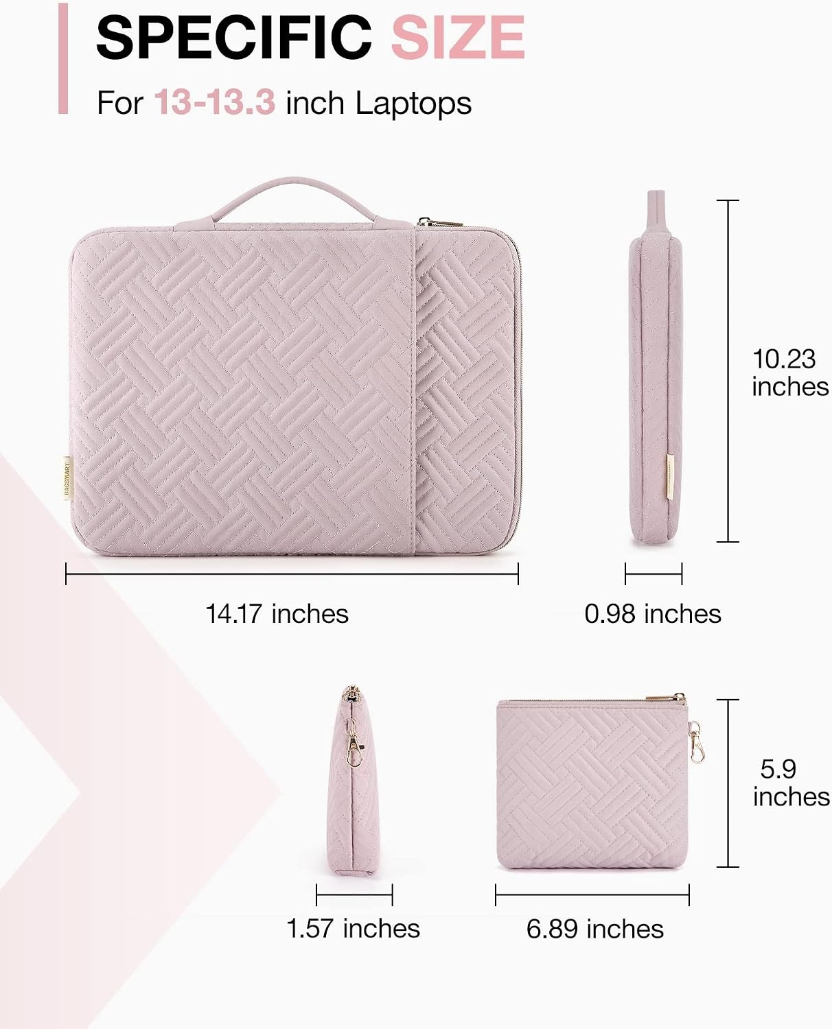 image:imageBAGSMART Laptop Sleeve Bag Compatible with MacBook AirPro 13133 inch Notebook Pro 14 Inch Air M2 13 Case Accessories Bag Pink