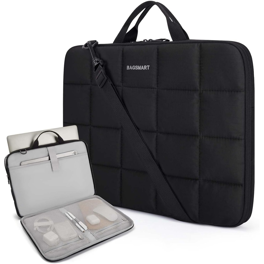 image:imageBAGSMART Laptop Case with Handle Puffy Laptop Sleeve Bag for WomenBlackshoulder Strap