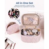 BAGSMART Travel Makeup Bag, 2-Piece Puffy Quilted Cute Make Up Bag Cosmetic Bags for Women, Large Wide-Open Toiletry Pouch Gifts for Toiletries Accessories Travelling Essentials, Pink