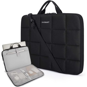BAGSMART Laptop Case with Handle, Puffy Laptop Sleeve Bag for Women(Black-shoulder Strap)