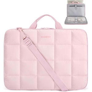 BAGSMART Laptop Case with Handle, Puffy Laptop Sleeve Bag for Women(Pink-shoulder Strap)
