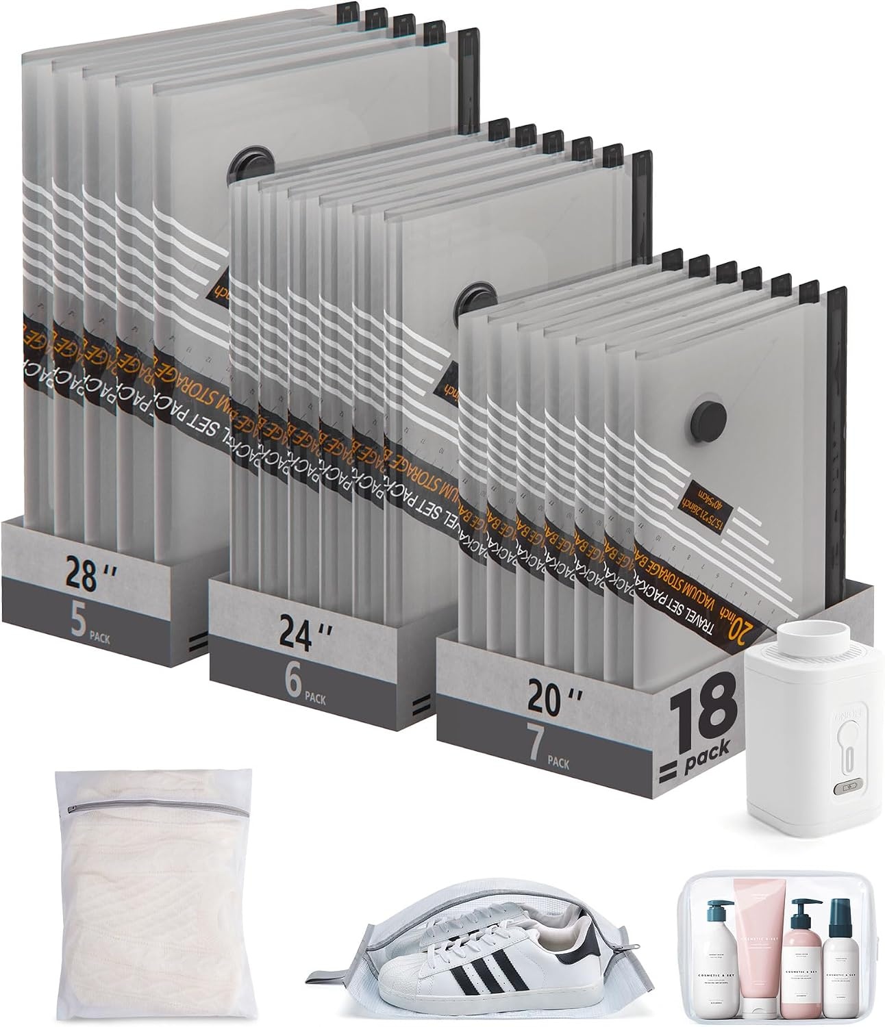 image:imageBAGSMART 18 Pack PAPE Travel Vacuum Bags with Wireless PumpeGray