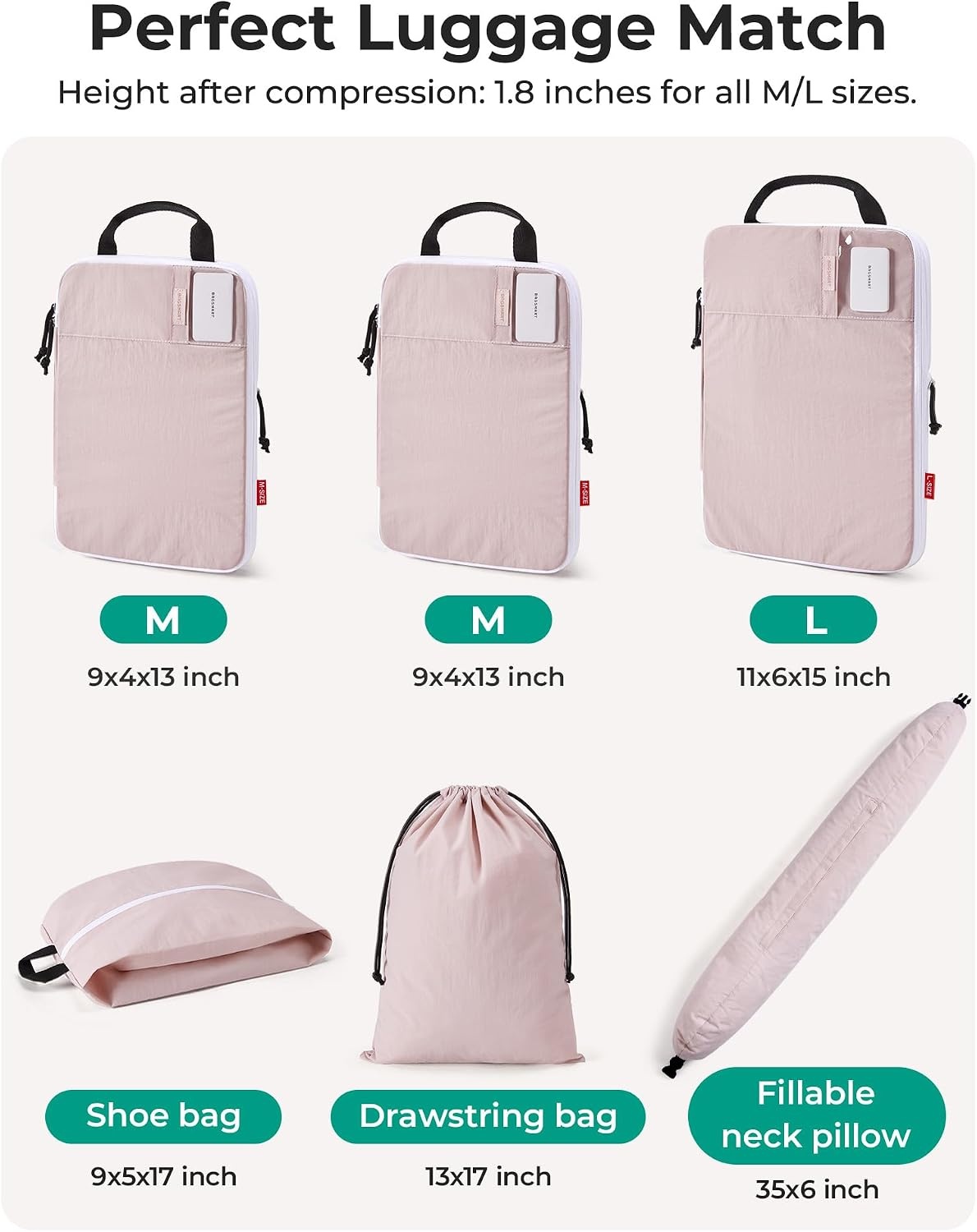 image:imageBAGSMART 6 Set Compression Packing Cubes with Fillable Neck PillowCrimson Purple