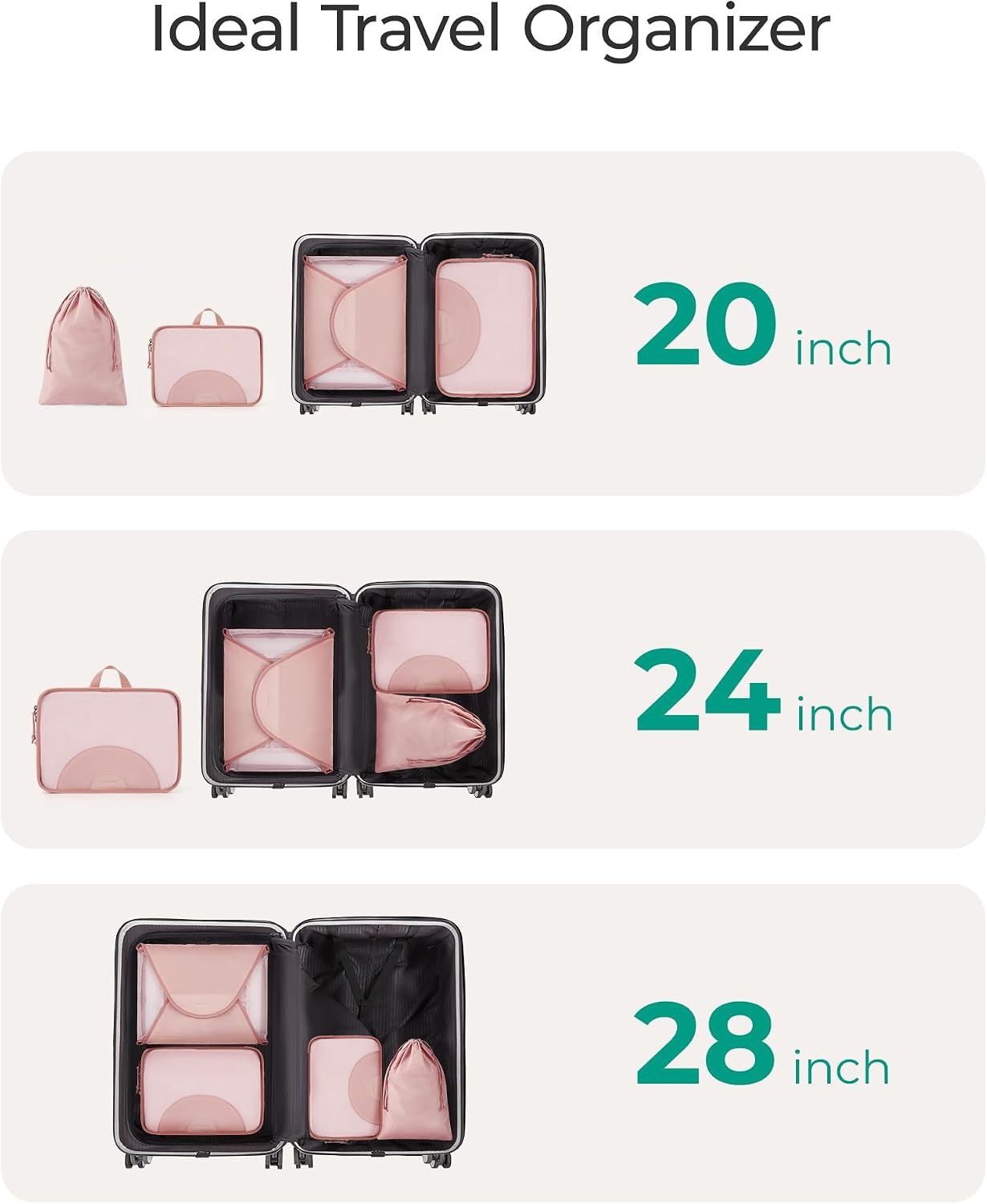 image:imageBAGSMART Garment Folder Packing Cubes for Travel 4 Set Lightweight Travel Cubes for Wrinkle Free Durable Suitcase Organizers Bag Set for Travel Essentials White Opal