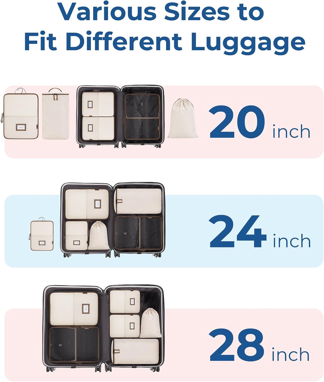 image:imageBAGSMART Hanging Packing Cubes for Travel 6 Set Clear Waterproof Packing Cubes for Suitcases Storage Organizer for Hanging Closet with Zipper Handles and Hook Black