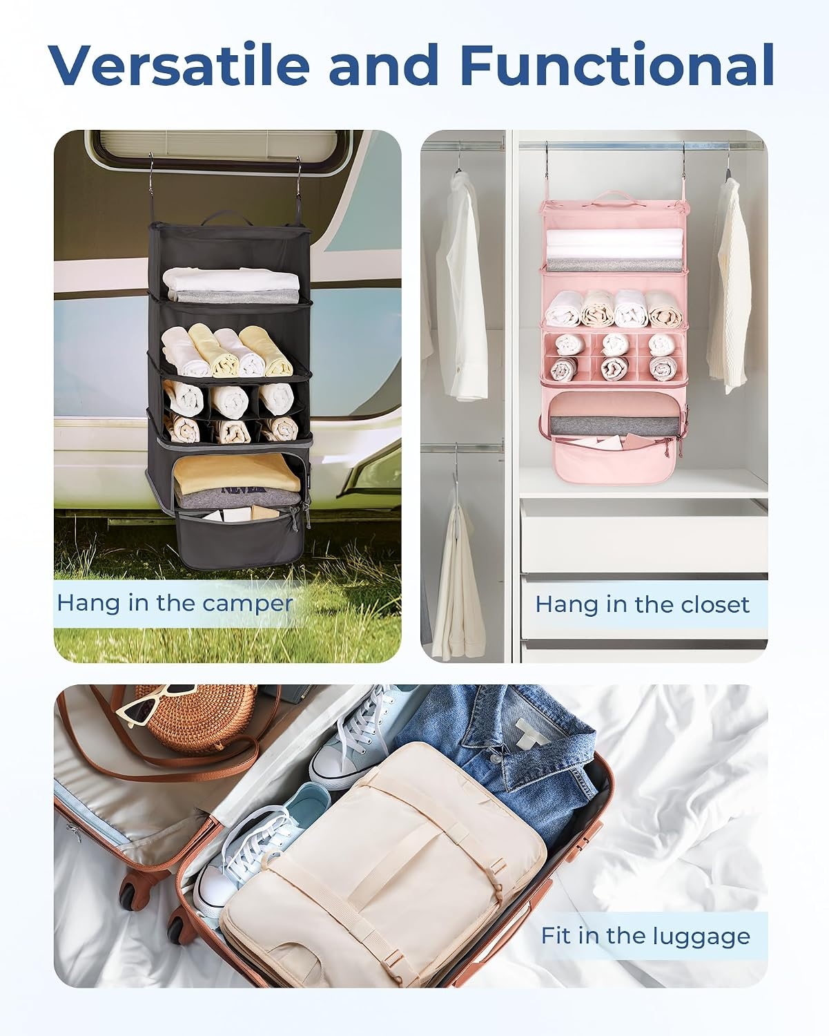 image:imageBAGSMART Hanging Packing Cubes for Travel Hanging Shelves for Suitcases Organizers Compression 4 Shelf Closet Organizers Travel Shelves for Cruise Ship Essentials
