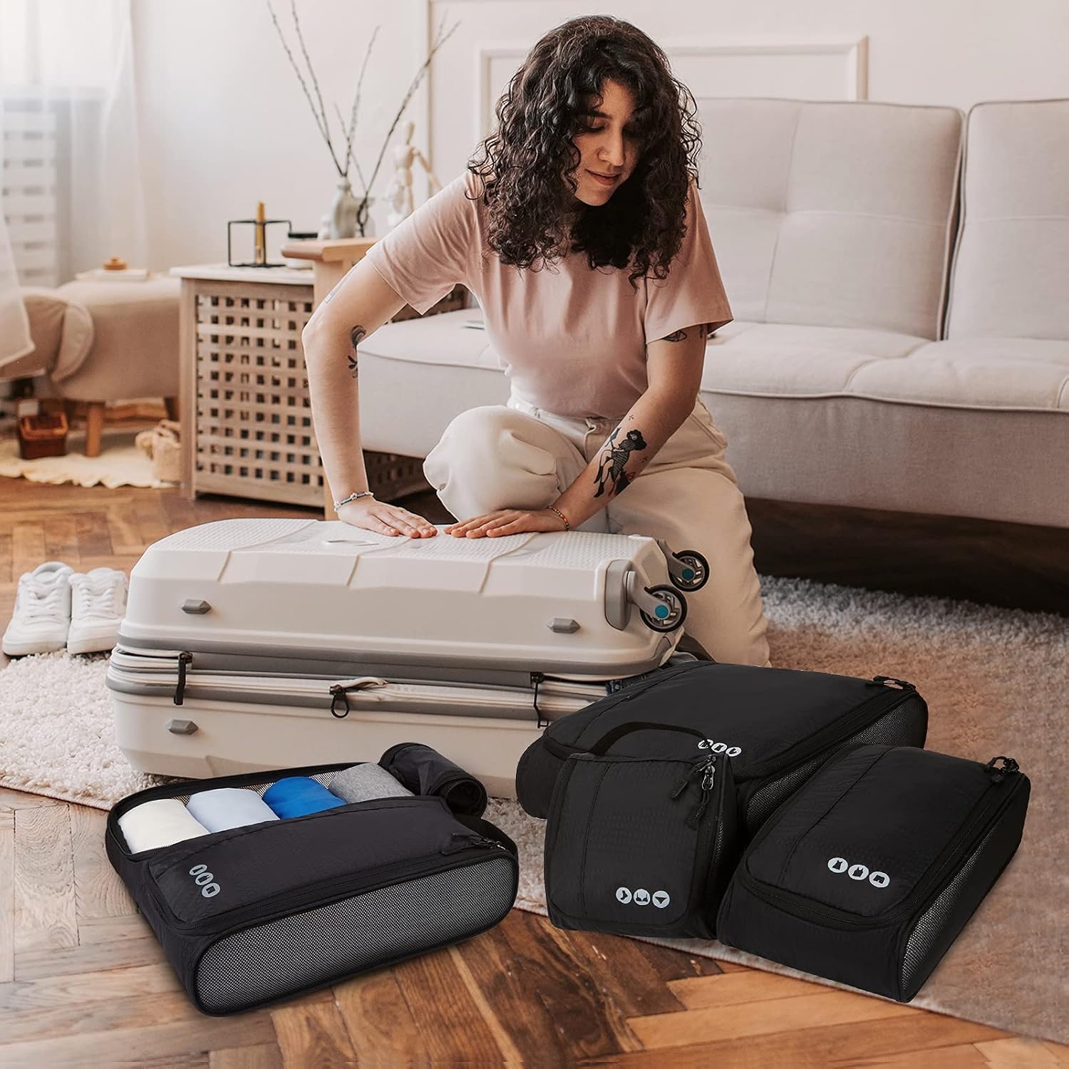 image:imageBAGSMART Keep Shape Packing Cubes for Travel 6 Set Travel Cubes for Packing Lightweight Suitcase Organizer Bags Set for Travel Essentials02Black