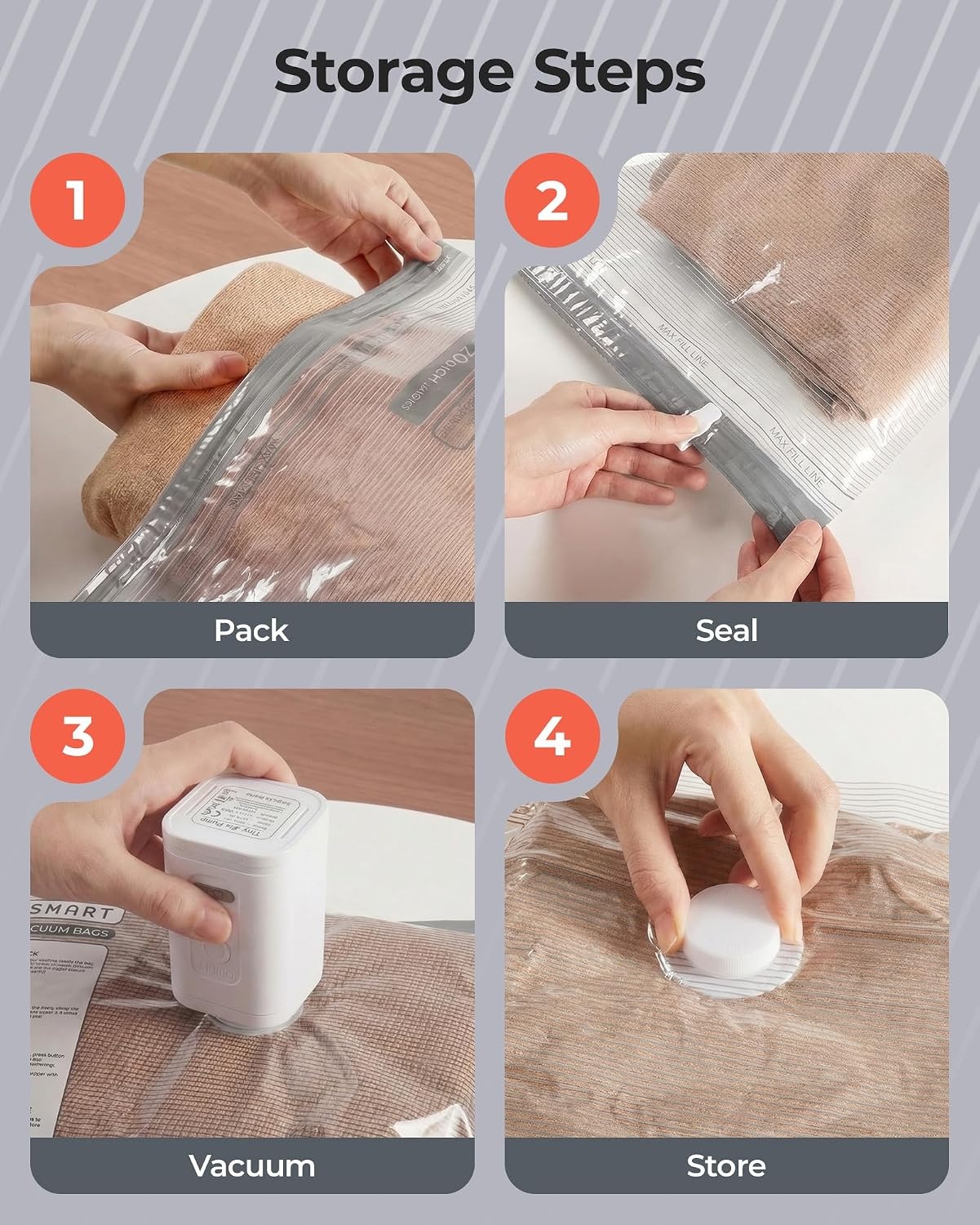 image:imageBAGSMART Travel Vacuum Bags with Rechargeable Electric Pump 18PC KitGrayTravel Size
