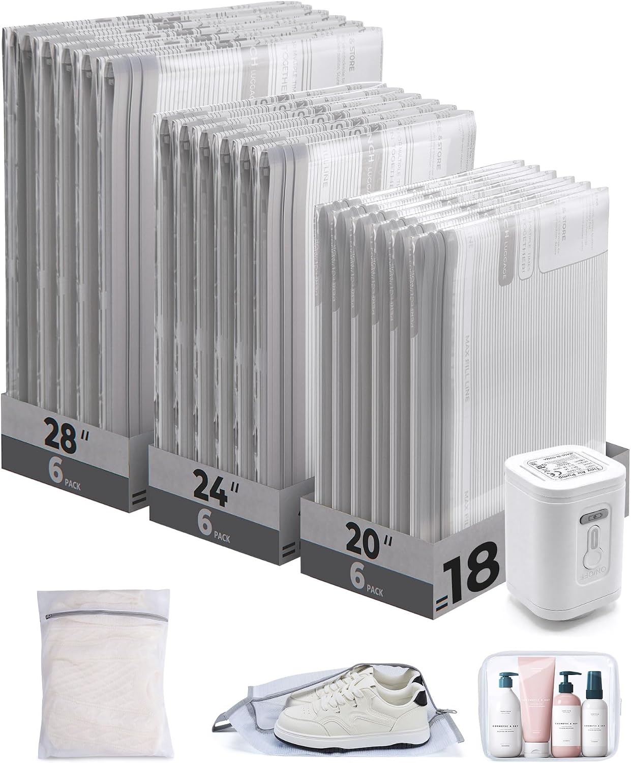 image:imageBAGSMART Travel Vacuum Bags with Rechargeable Electric Pump 18PC KitGrayTravel Size