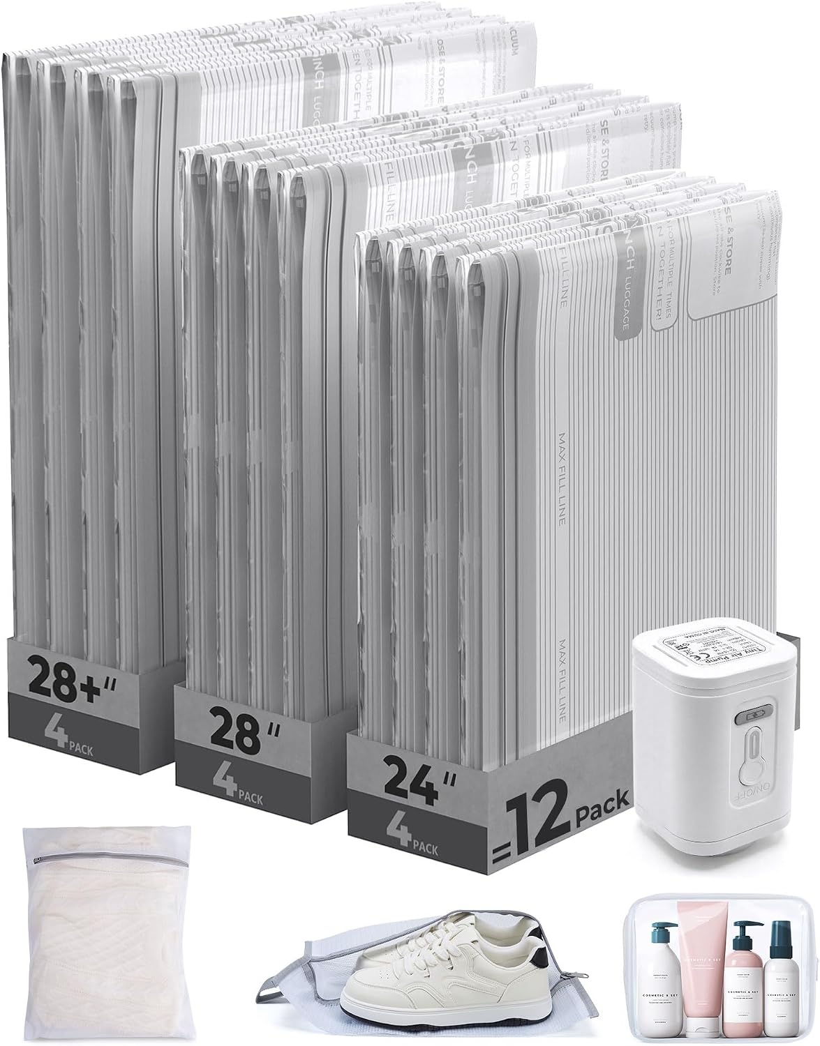image:imageBAGSMART Travel Vacuum Bags with Rechargeable Electric Pump 18PC KitGrayTravel Size
