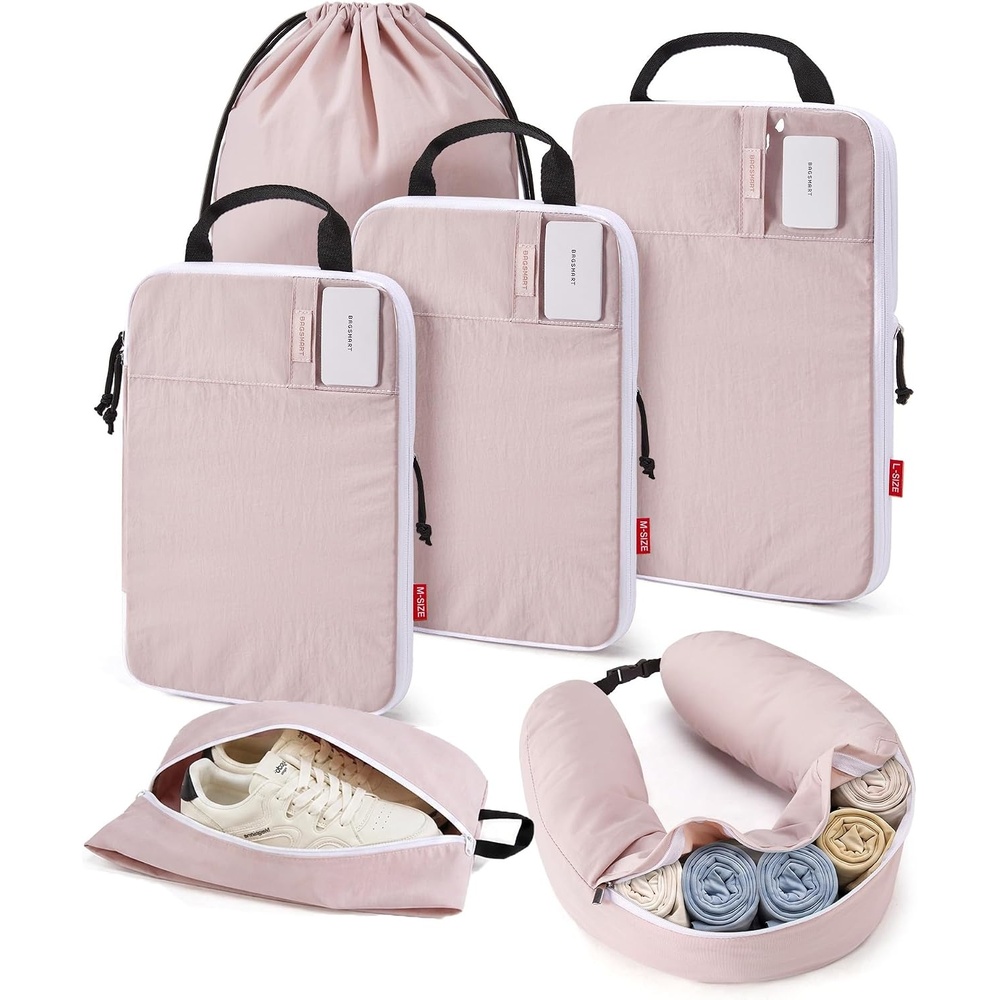 image:imageBAGSMART 6 Set Compression Packing Cubes with Fillable Neck PillowPink