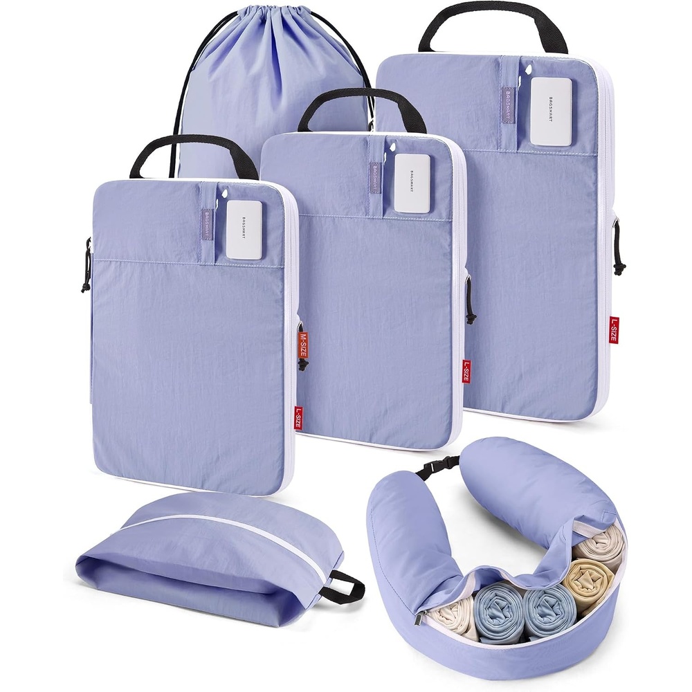 image:imageBAGSMART 6 Set Compression Packing Cubes with Fillable Neck PillowPurple