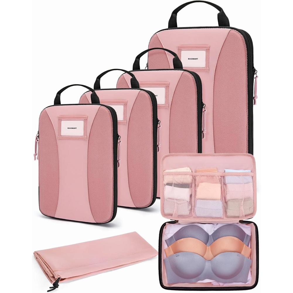 image:imageBAGSMART Compression Packing Cubes Lightweight Travel EssentialsBaby Pink