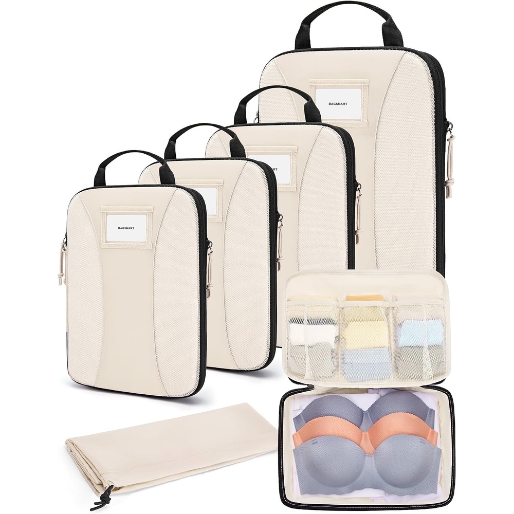 image:imageBAGSMART Compression Packing Cubes Lightweight Travel EssentialsBeige