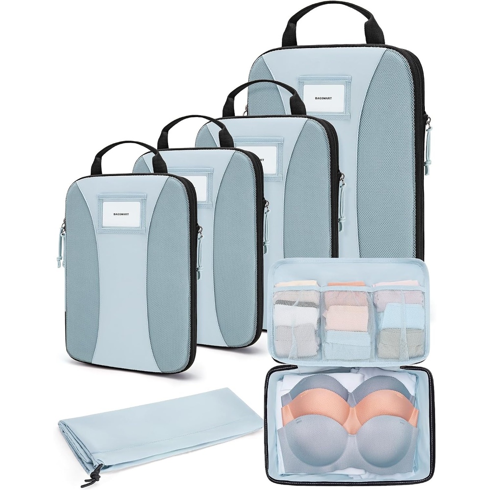 image:imageBAGSMART Compression Packing Cubes Lightweight Travel EssentialsLight Blue