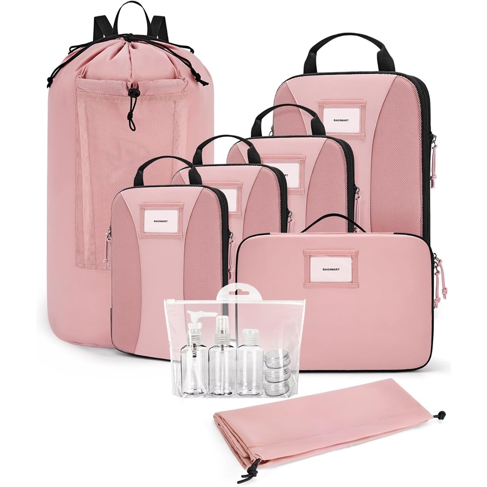 image:imageBAGSMART Compression Packing Cubes Lightweight Travel EssentialsPink