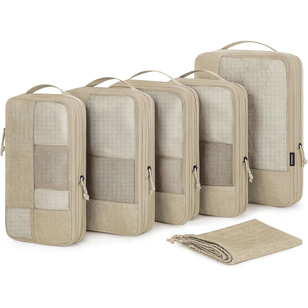 image:imageBAGSMART Compression Packing Cubes for Travel 6 Set Luggage Organizer Bags02Khaki
