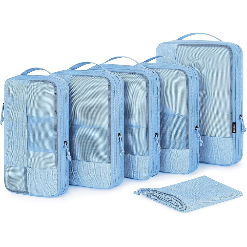 image:imageBAGSMART Compression Packing Cubes for Travel 6 Set Luggage Organizer BagsSky Blue