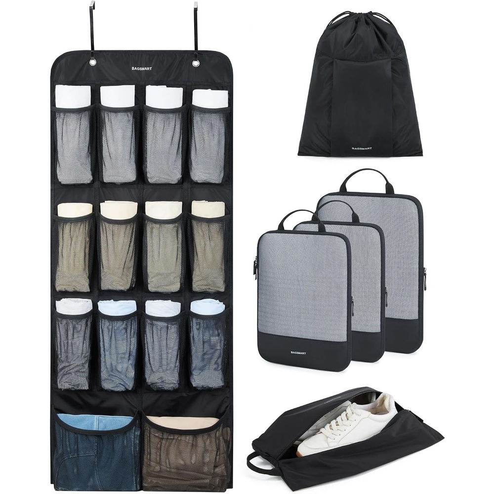 image:imageBAGSMART Hanging Compression Packing Cubes 6 Set Cruise Travel EssentialsBlack