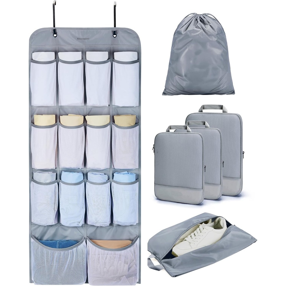 image:imageBAGSMART Hanging Compression Packing Cubes 6 Set Cruise Travel EssentialsDark Grey