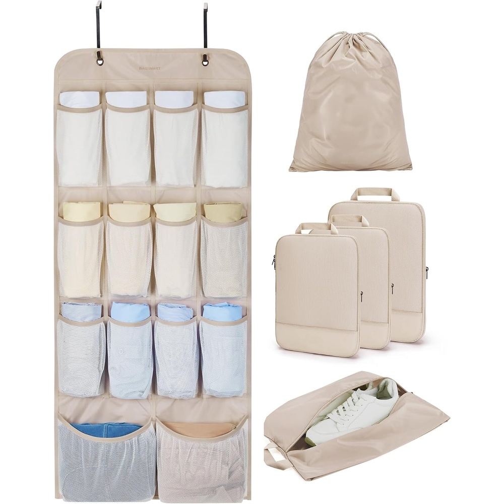 image:imageBAGSMART Hanging Compression Packing Cubes 6 Set Cruise Travel EssentialsLatte Brown