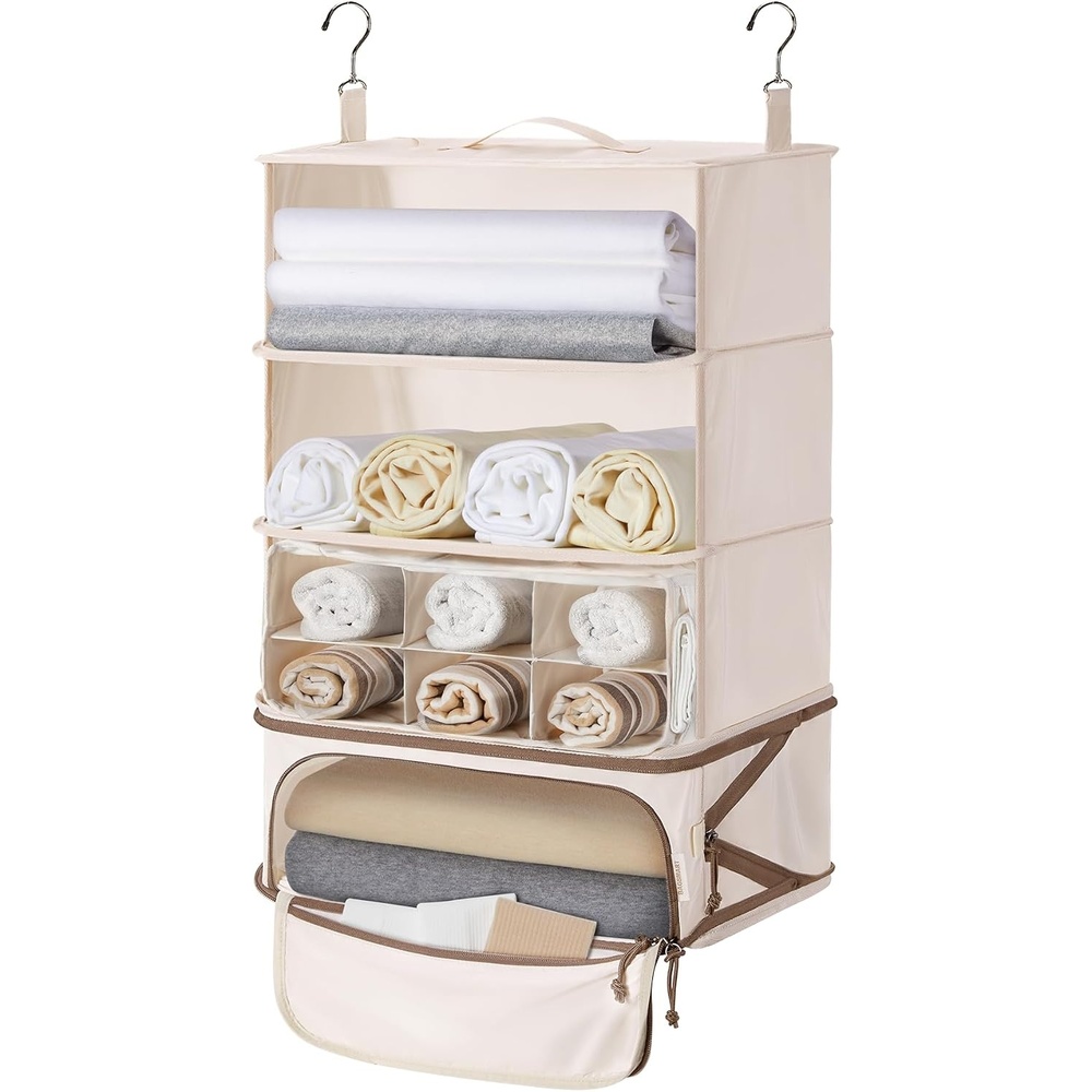 image:imageBAGSMART Hanging Packing Cubes for Travel Hanging Shelves for Suitcases Organizers Wet Dry Bags 5 Pack Travel Bags Reusable for Swimsuits BeigeBeige