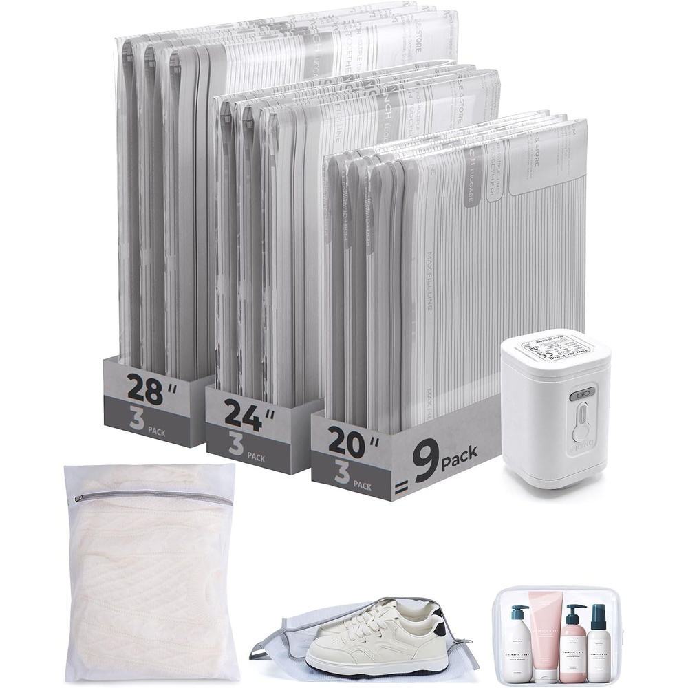 image:imageBAGSMART Travel Vacuum Bags with Rechargeable Electric Pump 18PC KitGrayTravel Size