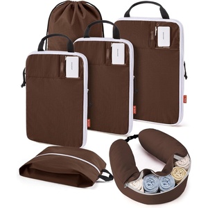 BAGSMART 6 Set Compression Packing Cubes with Fillable Neck Pillow(Coffee Brown)