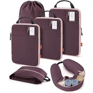 BAGSMART 6 Set Compression Packing Cubes with Fillable Neck Pillow(Crimson Purple)