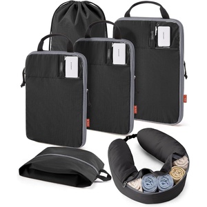 BAGSMART 6 Set Compression Packing Cubes with Fillable Neck Pillow(Dark Black)