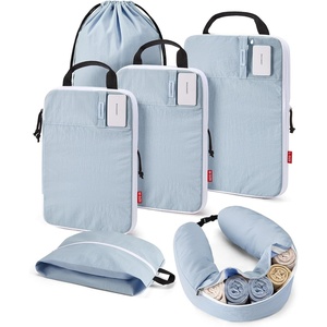 BAGSMART 6 Set Compression Packing Cubes with Fillable Neck Pillow(Light Blue)