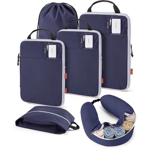 BAGSMART 6 Set Compression Packing Cubes with Fillable Neck Pillow(Navy Blue)