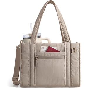 BAGSMART Boxy Tote Bag for Women, Crossbody Work Bag with Zipper(Tan)