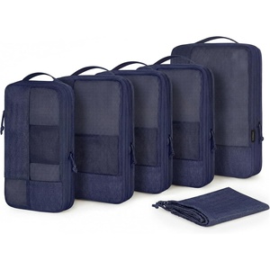 BAGSMART Compression Packing Cubes for Travel, 6 Set Luggage Organizer Bags(Navy Blue)