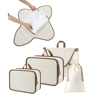 BAGSMART Garment Folder Packing Cubes for Travel, 4 Set Lightweight Travel Cubes for Wrinkle Free, Durable Suitcase Organizers Bag Set for Travel Essentials White Opal
