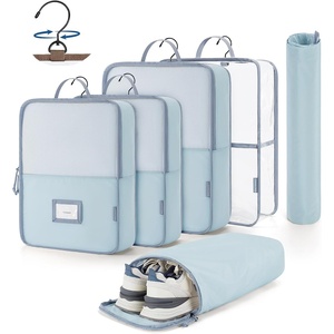 BAGSMART Hanging Packing Cubes for Travel, 6 Set Clear Waterproof Packing Cubes for Suitcases, Storage Organizer for Hanging Closet with Zipper, Handles and Hook Sky Blue