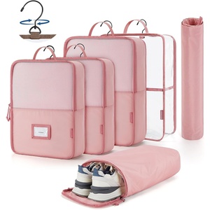 BAGSMART Hanging Packing Cubes for Travel, 6 Set Clear Waterproof Packing Cubes for Suitcases, Storage Organizer for Hanging Closet with Zipper, Handles and Hook Baby Pink