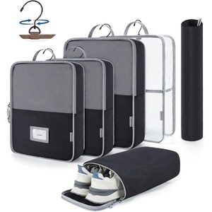 BAGSMART Hanging Packing Cubes for Travel, 6 Set Clear Waterproof Packing Cubes for Suitcases, Storage Organizer for Hanging Closet with Zipper, Handles and Hook Black
