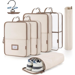 BAGSMART Hanging Packing Cubes for Travel, 6 Set Clear Waterproof Packing Cubes for Suitcases, Storage Organizer for Hanging Closet with Zipper, Handles and Hook White Opal