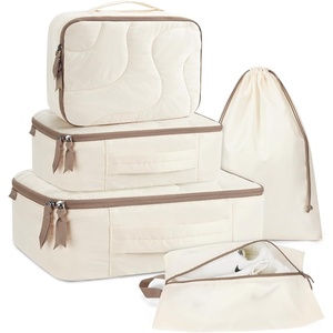 BAGSMART Hanging Packing Cubes for Travel, Hanging Shelves for Suitcases Organizers, Wet Dry Bags 5 Pack, Travel Bags Reusable for Swimsuits (Beige)(White Opal)