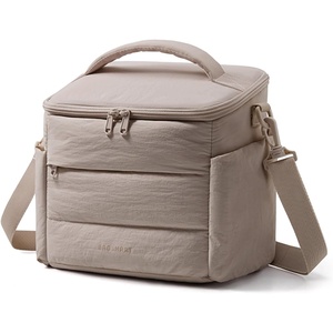 BAGSMART Lunch Box for Women, Cute Quilted Insulated Lunch Bag Sloped-lid(Camel)