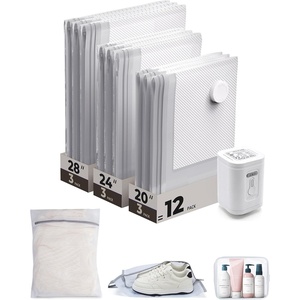BAGSMART Vacuum Seal Storage Bags for Clothing Travel, 18 Pack Travel Essentials Bundle includes Laundry Bag & Waterproof Shoe Bag & TSA Approved Toiletry Bag, Hand Pump Included(Gray)
