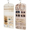 BAGSMART Hanging Jewelry Organizer Claw Clip Necklace Holder Roll for Hair Ties, Headbands, Clips, Earrings, Necklaces, Glasses Double-Sided on Closet, Wall, Door, 1 piece, Large-Black(Beige)