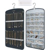 BAGSMART Hanging Jewelry Organizer Storage with Hanger Metal Hooks Double-Sided Jewelry Holder for Earrings, Necklaces, Rings on Closet, Wall, Door, 1 piece Large Black(Grey)