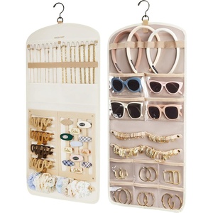 BAGSMART Hanging Jewelry Organizer Claw Clip Necklace Holder Roll for Hair Ties, Headbands, Clips, Earrings, Necklaces, Glasses Double-Sided on Closet, Wall, Door, 1 piece, Large-Black(Beige)