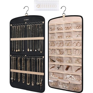 BAGSMART Hanging Jewelry Organizer Storage with Hanger Metal Hooks Double-Sided Jewelry Holder for Earrings, Necklaces, Rings on Closet, Wall, Door, 1 piece Large Black(Black)