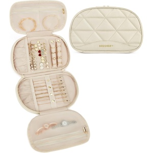 BAGSMART Travel Jewelry Case Jewelry Organizer Storage Roll Rings Necklaces Earrings Bracelets Brooches Watch Large Portable Light Pink(A-Beige)